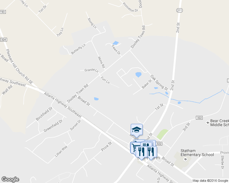 map of restaurants, bars, coffee shops, grocery stores, and more near 1823 Dooley Town Road in Statham