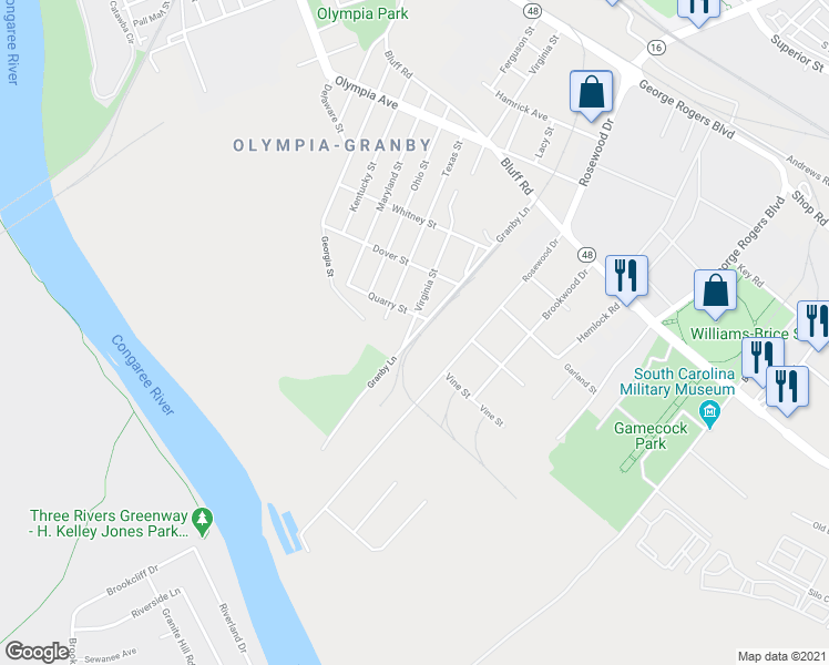map of restaurants, bars, coffee shops, grocery stores, and more near 511 Granby Ln in Columbia