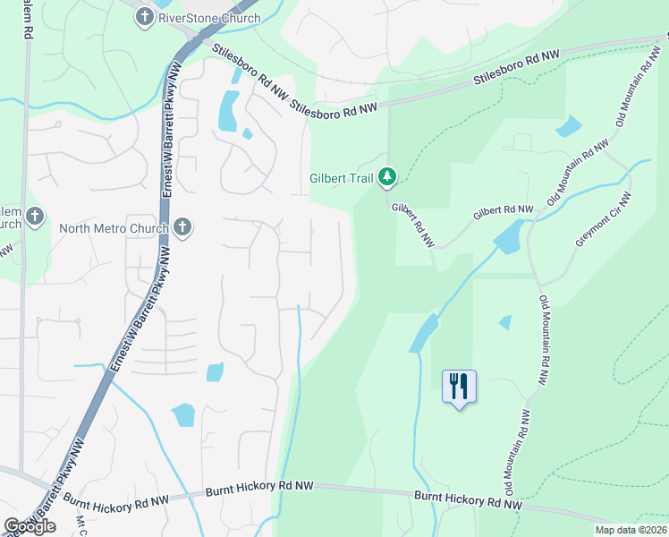 map of restaurants, bars, coffee shops, grocery stores, and more near 790 Parkside Trail Northwest in Marietta