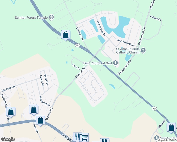 map of restaurants, bars, coffee shops, grocery stores, and more near 144 Somerset Drive in Sumter