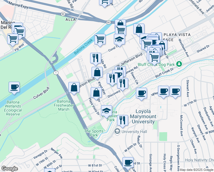 map of restaurants, bars, coffee shops, grocery stores, and more near in Los Angeles