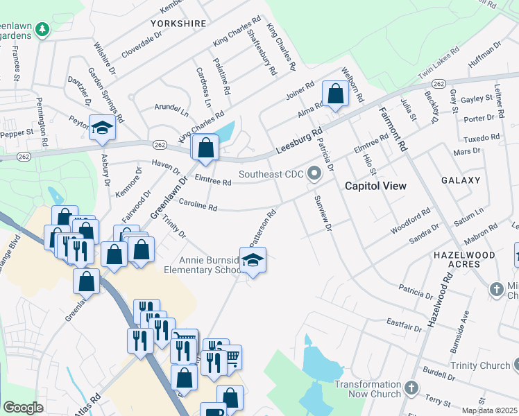 map of restaurants, bars, coffee shops, grocery stores, and more near 1475 Caroline Rd in Columbia