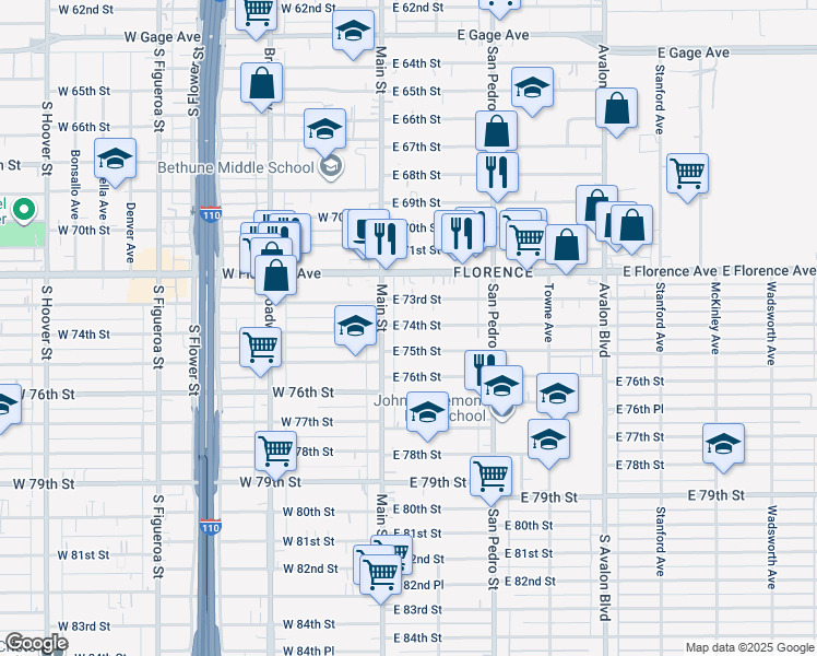 map of restaurants, bars, coffee shops, grocery stores, and more near in Los Angeles