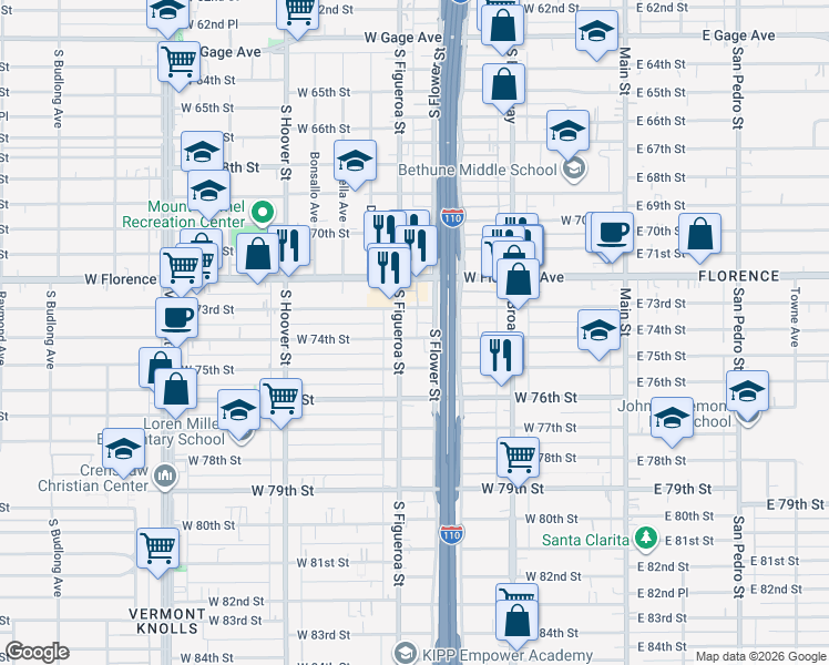 map of restaurants, bars, coffee shops, grocery stores, and more near in Los Angeles