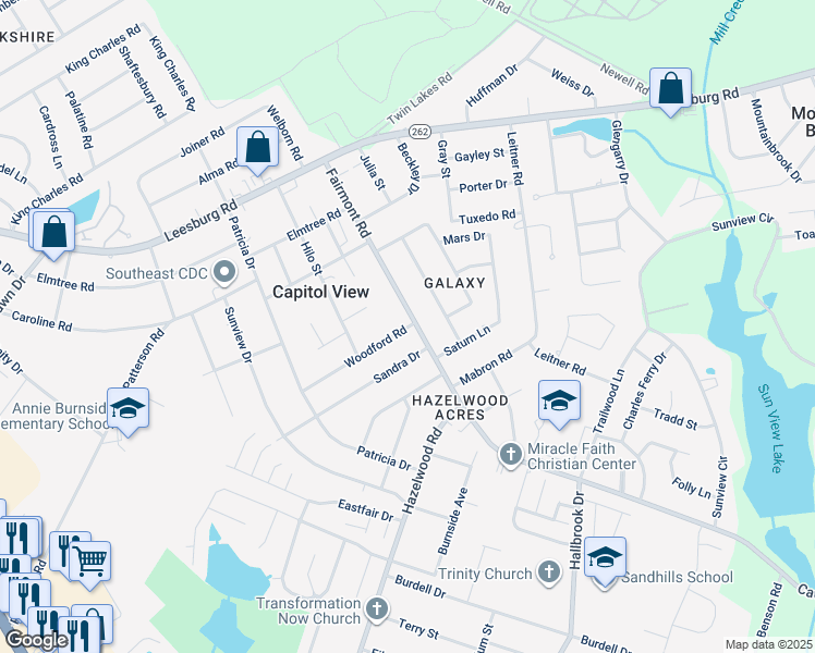 map of restaurants, bars, coffee shops, grocery stores, and more near 7261 Fairmont Road in Columbia