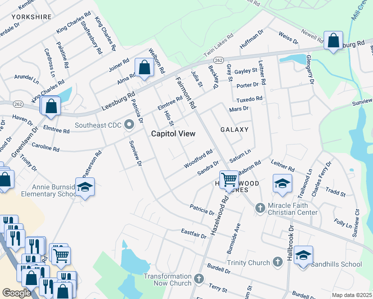 map of restaurants, bars, coffee shops, grocery stores, and more near 1715 Oakgrove Court in Columbia