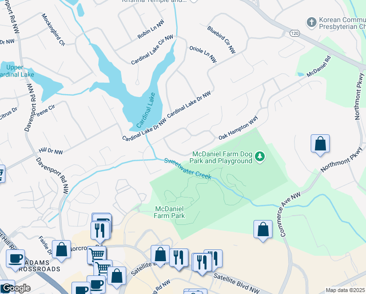 map of restaurants, bars, coffee shops, grocery stores, and more near 3202 Oaktree Court Northwest in Duluth