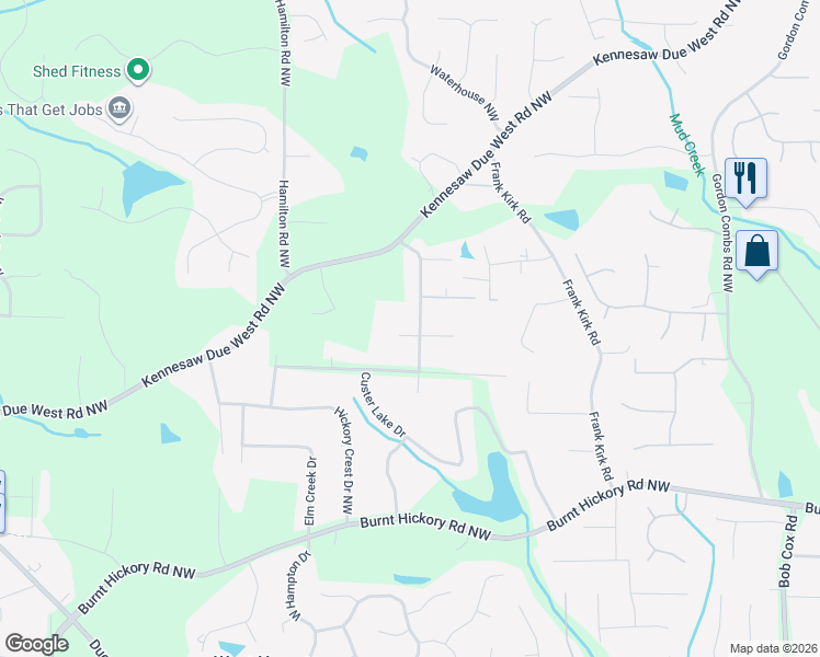 map of restaurants, bars, coffee shops, grocery stores, and more near 921 Hickory View Court Northwest in Marietta