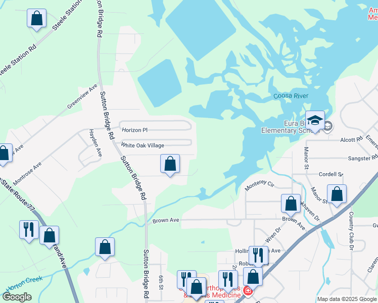 map of restaurants, bars, coffee shops, grocery stores, and more near 49 Country Lane in Rainbow City