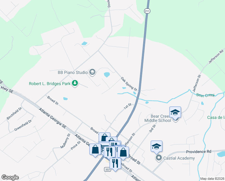 map of restaurants, bars, coffee shops, grocery stores, and more near 218 Baker Street in Statham