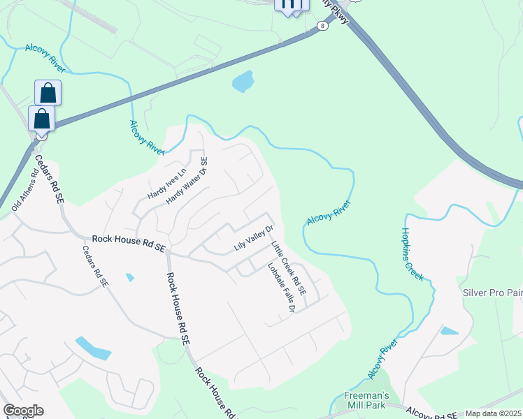 map of restaurants, bars, coffee shops, grocery stores, and more near 1850 Lily Valley Drive in Lawrenceville