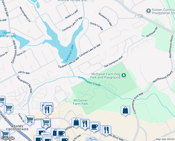 map of restaurants, bars, coffee shops, grocery stores, and more near 3202 Oaktree Court Northwest in Duluth