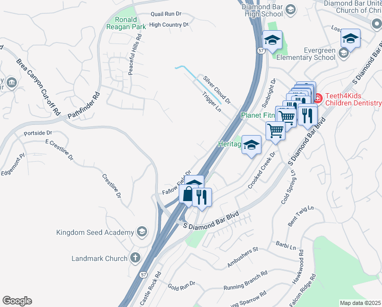 map of restaurants, bars, coffee shops, grocery stores, and more near 21000 East Malad Court in Diamond Bar