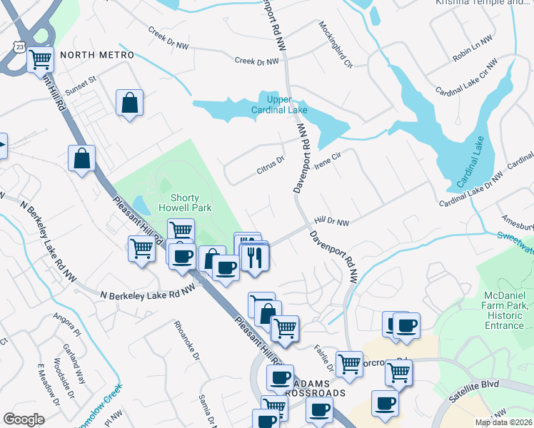 map of restaurants, bars, coffee shops, grocery stores, and more near 3567 Randy Place Northwest in Duluth