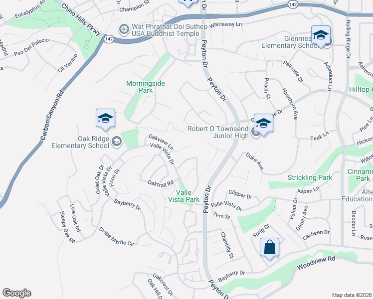 map of restaurants, bars, coffee shops, grocery stores, and more near 3256 Oakshire Lane in Chino Hills