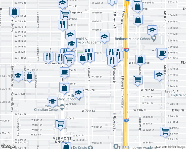 map of restaurants, bars, coffee shops, grocery stores, and more near in Los Angeles