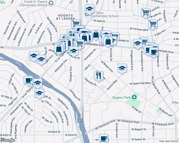 map of restaurants, bars, coffee shops, grocery stores, and more near in Los Angeles
