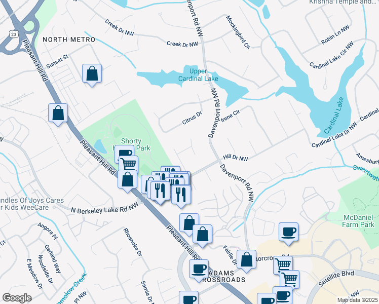 map of restaurants, bars, coffee shops, grocery stores, and more near 3567 Randy Place Northwest in Duluth