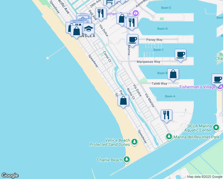 map of restaurants, bars, coffee shops, grocery stores, and more near 2 Ketch Street in Marina del Rey