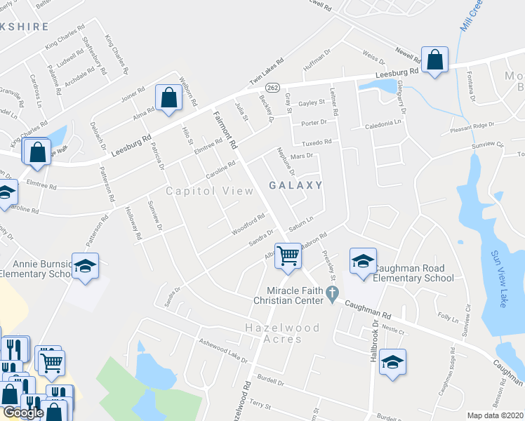 map of restaurants, bars, coffee shops, grocery stores, and more near 1745 Woodford Road in Columbia