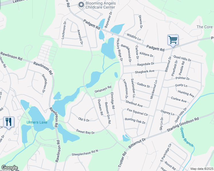 map of restaurants, bars, coffee shops, grocery stores, and more near 412 Hickory Ridge Drive in Columbia