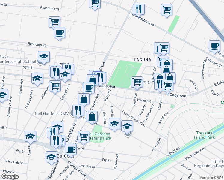 map of restaurants, bars, coffee shops, grocery stores, and more near in Commerce