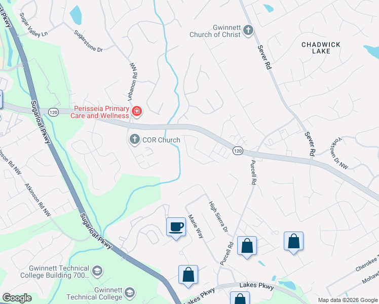map of restaurants, bars, coffee shops, grocery stores, and more near 1651 Tailmore Lane Northwest in Lawrenceville
