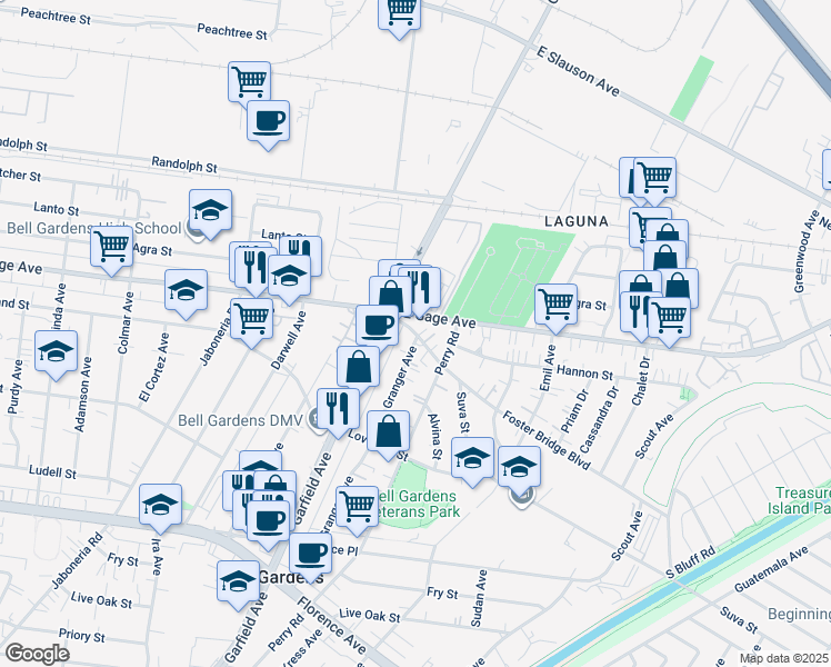 map of restaurants, bars, coffee shops, grocery stores, and more near 6430-A Gage Avenue in Bell Gardens