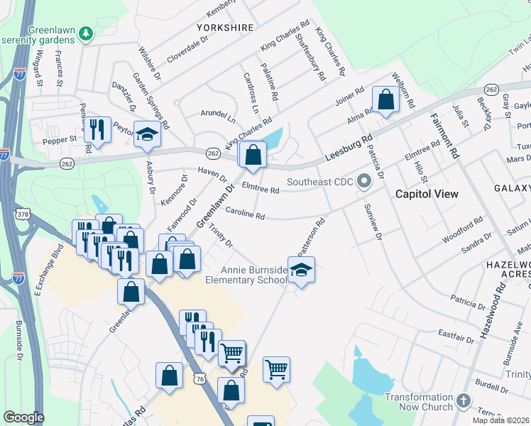 map of restaurants, bars, coffee shops, grocery stores, and more near 7119 Eugene Street in Columbia