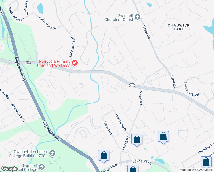 map of restaurants, bars, coffee shops, grocery stores, and more near 1560 Creek Bend Lane Northwest in Lawrenceville