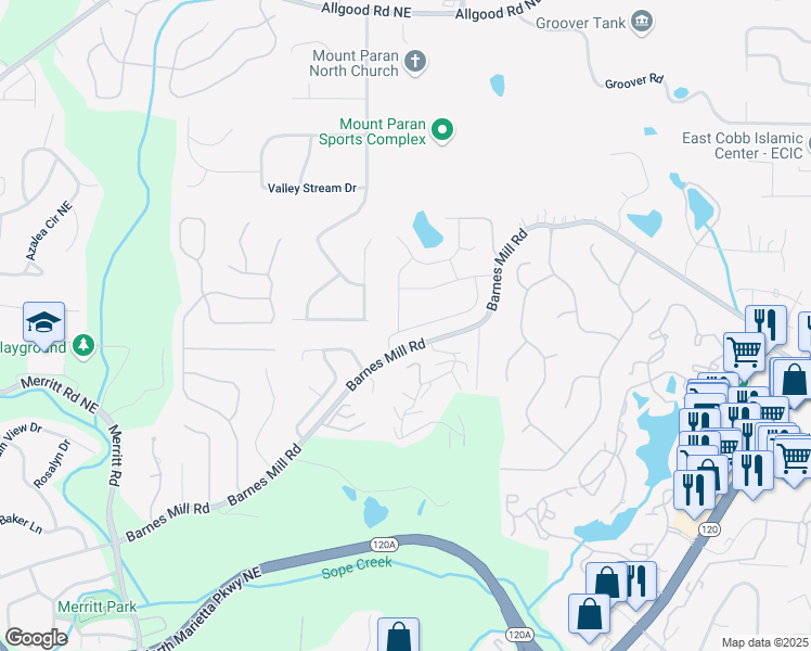map of restaurants, bars, coffee shops, grocery stores, and more near 900 Mill Stone Drive in Marietta