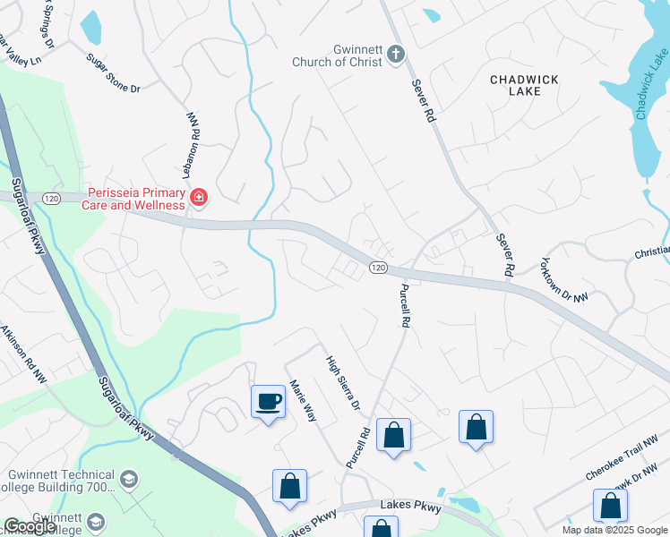 map of restaurants, bars, coffee shops, grocery stores, and more near 2230 Sweet Blossom Trail in Lawrenceville