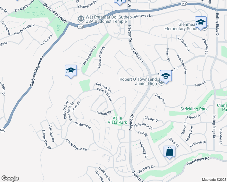 map of restaurants, bars, coffee shops, grocery stores, and more near 3204 Oakshire Lane in Chino Hills