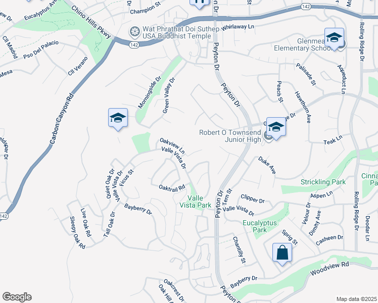 map of restaurants, bars, coffee shops, grocery stores, and more near 3204 Oakshire Lane in Chino Hills