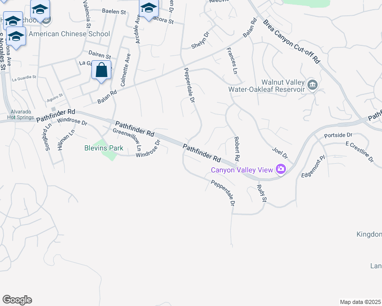 map of restaurants, bars, coffee shops, grocery stores, and more near 19813 Orion Court in Rowland Heights