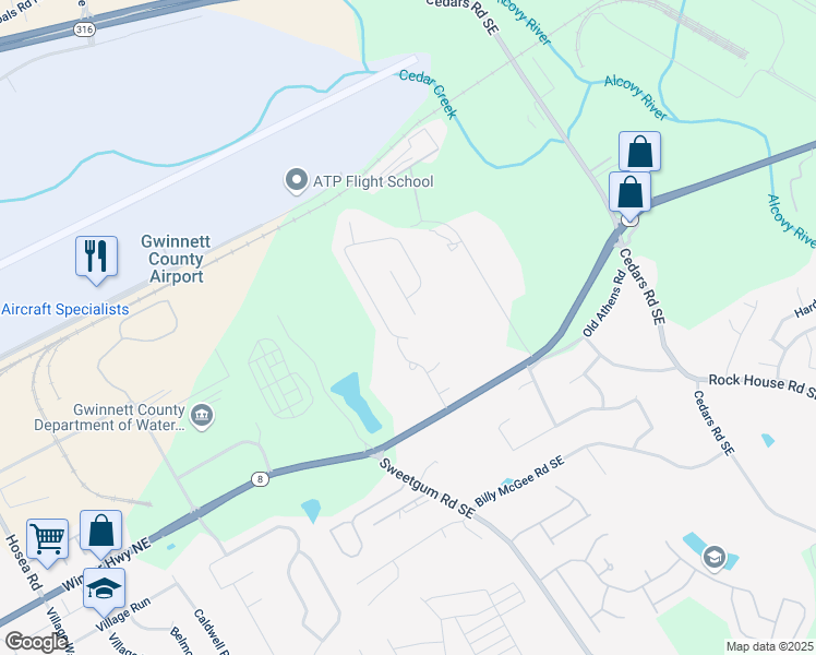 map of restaurants, bars, coffee shops, grocery stores, and more near 916 Grenier Terrace Northeast in Lawrenceville