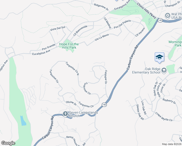 map of restaurants, bars, coffee shops, grocery stores, and more near 2351 Scoria Court in Chino Hills