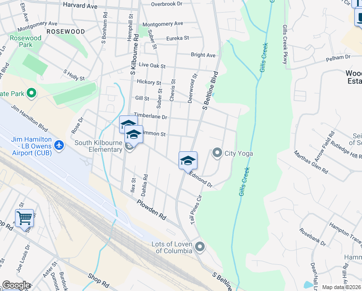map of restaurants, bars, coffee shops, grocery stores, and more near 1312 Deerwood Street in Columbia