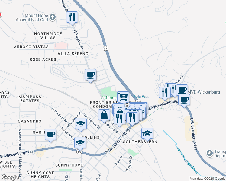 map of restaurants, bars, coffee shops, grocery stores, and more near 680 Chestnut Street in Wickenburg