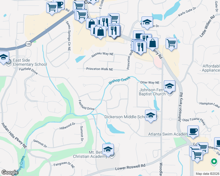 map of restaurants, bars, coffee shops, grocery stores, and more near 4377 Dunmore Road in Marietta