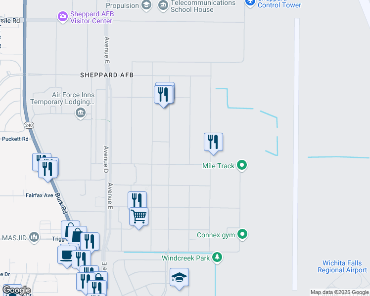 map of restaurants, bars, coffee shops, grocery stores, and more near 527 Avenue I in Sheppard Air Force Base