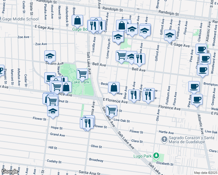 map of restaurants, bars, coffee shops, grocery stores, and more near 3617 Anita Drive in Bell