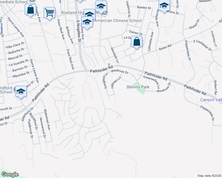 map of restaurants, bars, coffee shops, grocery stores, and more near 2417 Hillman Lane in Rowland Heights