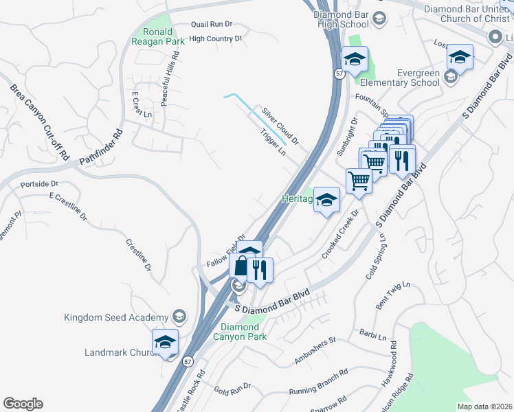 map of restaurants, bars, coffee shops, grocery stores, and more near 2955 Fallow Field Drive in Diamond Bar