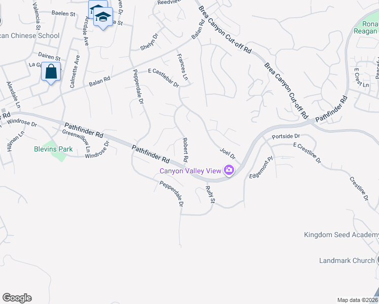 map of restaurants, bars, coffee shops, grocery stores, and more near 2458 Robert Road in Rowland Heights