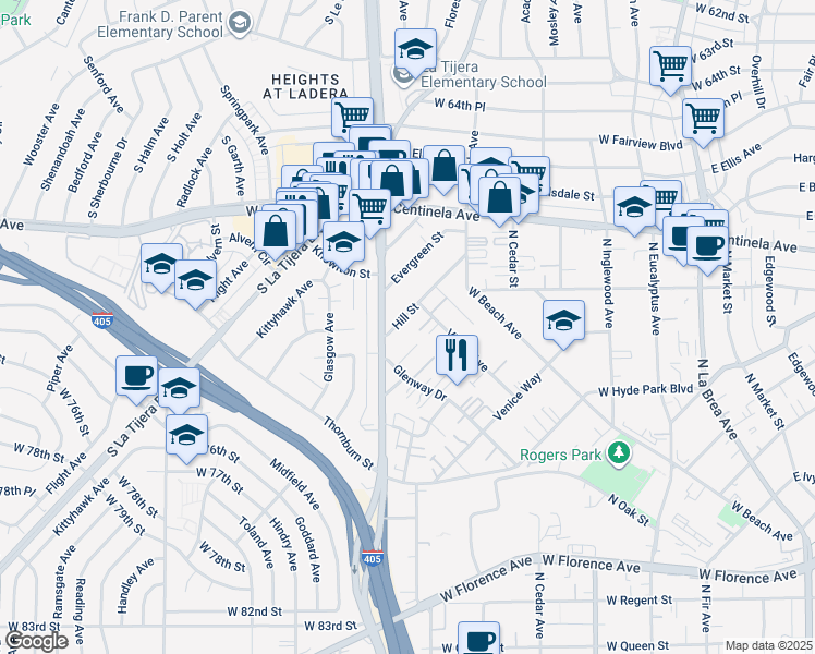 map of restaurants, bars, coffee shops, grocery stores, and more near in Los Angeles