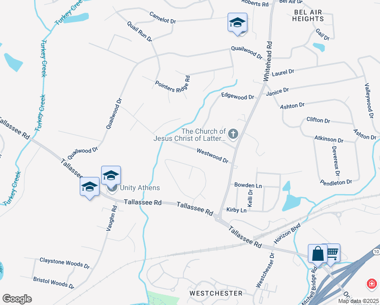 map of restaurants, bars, coffee shops, grocery stores, and more near 193 Westwood Drive in Athens