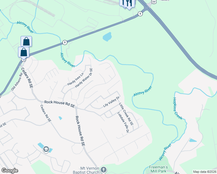 map of restaurants, bars, coffee shops, grocery stores, and more near 1719 Charcoal Ives Road in Lawrenceville