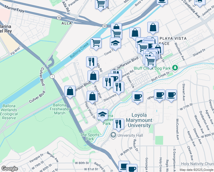 map of restaurants, bars, coffee shops, grocery stores, and more near 13031 Villosa Place in Los Angeles