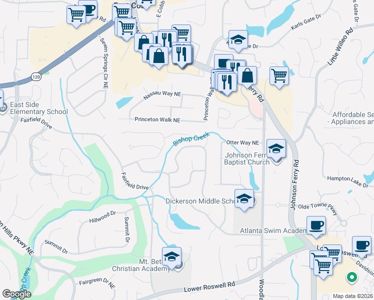 map of restaurants, bars, coffee shops, grocery stores, and more near 4377 Dunmore Road in Marietta